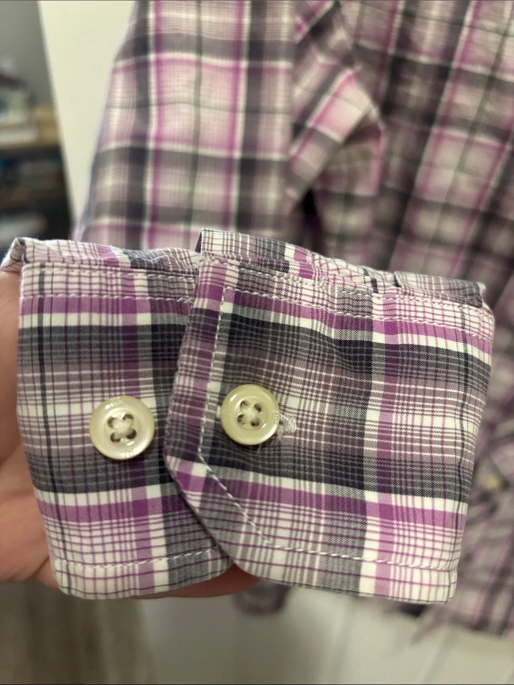 Banana Republic Slim Fit Men's Purple Plaid Button-Down Shirt